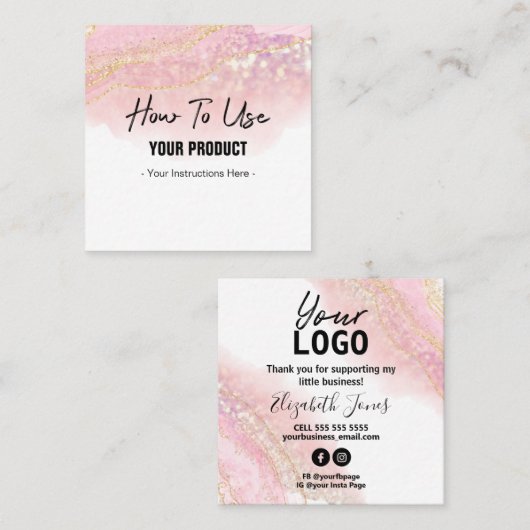 Agate Pinkと金ゴールド命令カードの使い方 スクエア名刺 (正面/裏面)