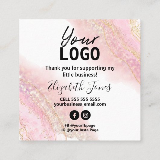 Agate Pinkと金ゴールド命令カードの使い方 スクエア名刺 (裏面)