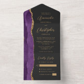 Agate Purple金ゴールドスクリプト結婚Dark's オールインワン招待状 (内側)