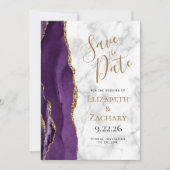 Agate Purple Gold Marble 5-Photo Save the Date 招待状 (正面)