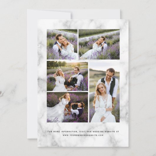 Agate Purple Gold Marble 5-Photo Save the Date 招待状 (裏面)