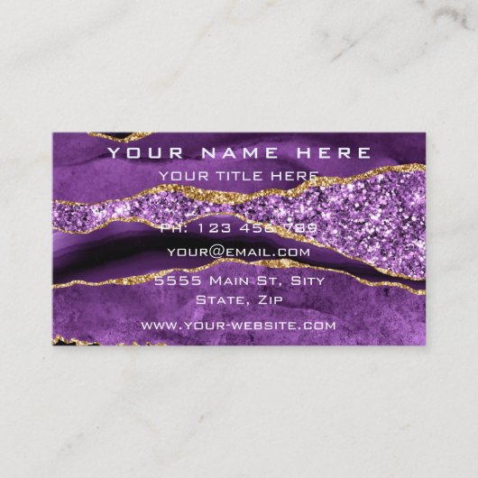 Agate Purple Violet金ゴールドエレガント名刺 名刺 (正面)