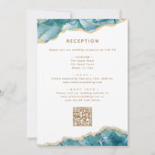 Agate QRコードターコイズティール(緑がかった色)金ゴールド結婚 招待状 (裏面)