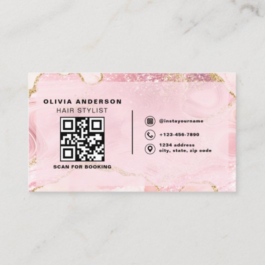 Agate QRコード美容師モダンタイポグラフィ 名刺 (裏面)