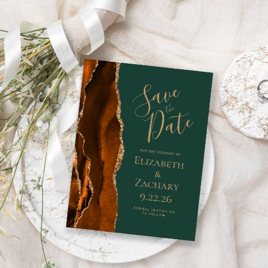 agate rust gold エメラルドグリーン Save the Date 案内ポストカード