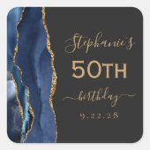 Agate Scriptネイビーブルー金ゴールドダーク50誕生日 スクエアシール (正面)