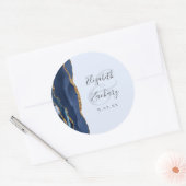 Agate Script Navy Pale Blue Gold Wedding ラウンドシール (封筒)