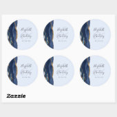 Agate Script Navy Pale Blue Gold Wedding ラウンドシール (シート)
