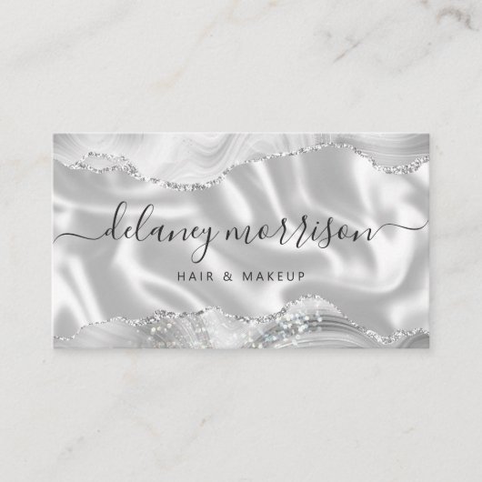 Agate Silk Gray White Luxury Stylist Appointment 名刺 (正面)