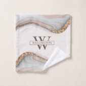 Agate Stone大理石モノグラム名 バスタオルセット (ウォッシュタオル)