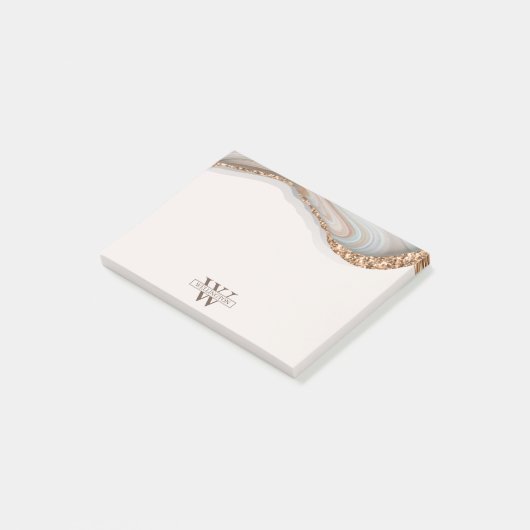 Agate Stone Marble Monogram Name Post-It Notes ポストイット (アングル)