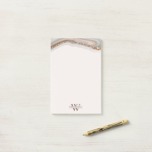 Agate Stone Marble Monogram Name Post-It Notes ポストイット (デスク上)