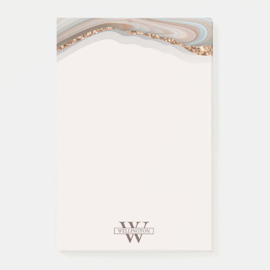 Agate Stone Marble Monogram Name Post-It Notes ポストイット (正面)