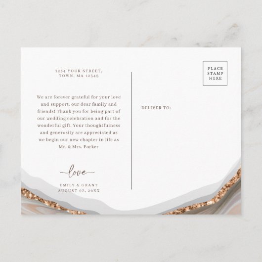 Agate Stone Marble Thank Youポストカード インビテーションポストカード (裏面)