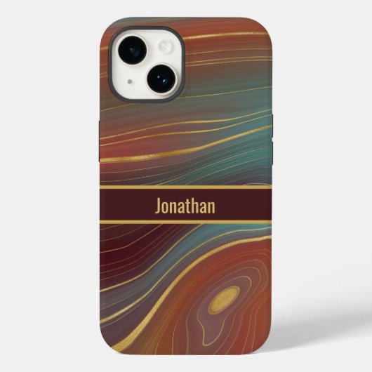 Agate Strata Look - Burgundy Rust and Dusty Aqua Case-Mate iPhoneケース (裏面)