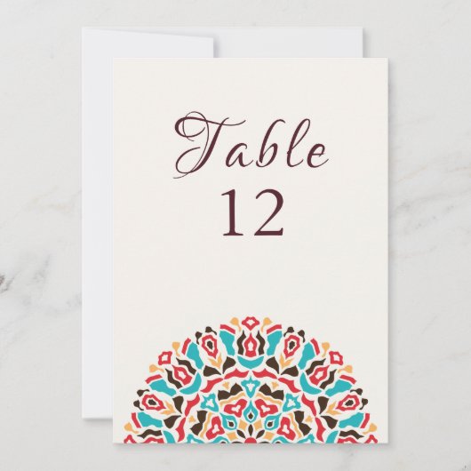 Agate Turquoise Mandala Wedding Table Number 招待状 (正面)