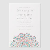 Agate Turquoise Teal & Wine Floral Mandala Wedding ベラム紙招待状 (正面)