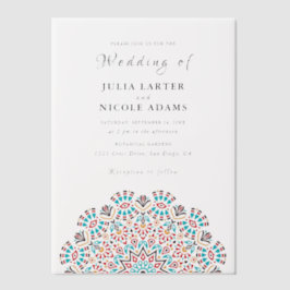 Agate Turquoise Teal & Wine Floral Mandala Wedding ベラム紙招待状