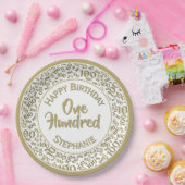 Age 100 Scattered Number Pattern金ゴールド/白 ペーパープレート (パーティー)