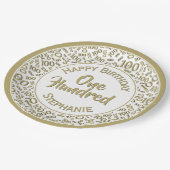 Age 100 Scattered Number Pattern金ゴールド/白 ペーパープレート (アングル)