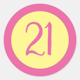 Age 21 Numberカスタマイズ可能なピンク色の文字(黄色) ラウンドシール
