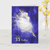 Age 55, leaping ballerina birthday card カード (黄色い花)