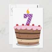 Age 7オンお誕生日ケーキ ポストカード (正面/裏面)