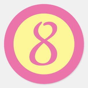 Age 8 Numberカスタマイズ可能なピンク色の文字(黄色) ラウンドシール