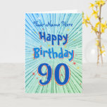 Age 90おもしろい3D Blue Chill編集可能90誕生日 カード<br><div class="desc">90番目の誕生日カード。Age 90おもしろい3D Blue Chill、Blue、Green、Red 90誕生日カード。青、緑、赤の3D効果ラジアルラインのパターンデザインハッピーバースデー文字、数値90文字、星。インサイド読文字：お幸せな90誕生日をお祈り。カードをパーソナライズし、カードの前面に名前を追加する。好きな内部メッセージをパーソナもしライズできる。</div>