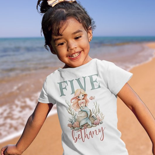 Age Five 5th Birthday Mermaid Name Tシャツ