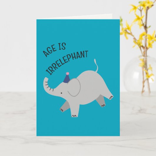 Age is irrelephant - animal punny birthday card カード (黄色い花)
