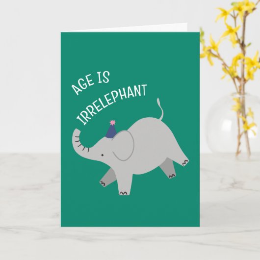 Age is irrelephant - animal punny birthday card カード (黄色い花)