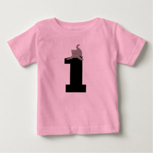 Age one (1)誕生日の猫ネコTシャツ ベビーTシャツ