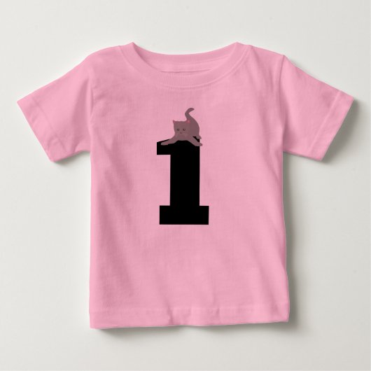 Age one (1)誕生日の猫ネコTシャツ ベビーTシャツ (正面)