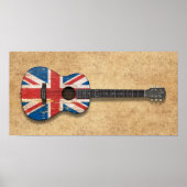 Aged and Worn British Flag Acoustic Guitar ポスター (正面)