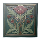 Aged Art Nouveau Moody Poppy Floral #15 ID1193 タイル (正面)