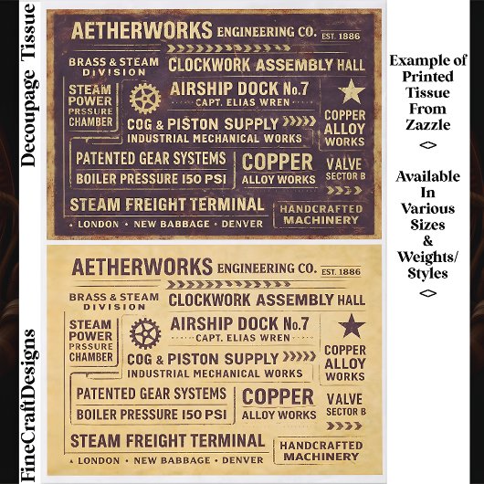 Aged Distressed Steampunk Work Signs FA8 Decoupage 薄葉紙