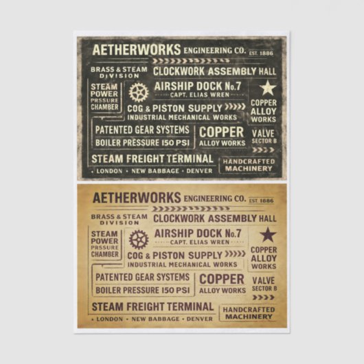 Aged Distressed Steampunk Work Signs FA9 Decoupage 薄葉紙 (正面)