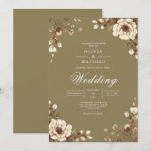Aged Floral Frame Rustic Wedding 招待状 (正面/裏面)