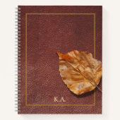 Aged Leather-Look Journal with Autumn Leaf ノートブック (正面)