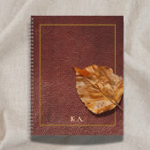 Aged Leather-Look Journal with Autumn Leaf ノートブック