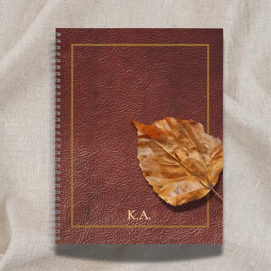 Aged Leather-Look Journal with Autumn Leaf ノートブック