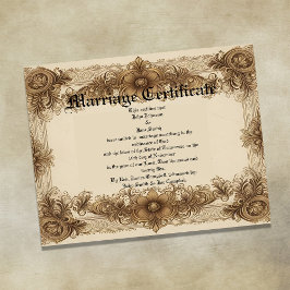 Aged Sepia Vintage  Marriage Certificate ポスター