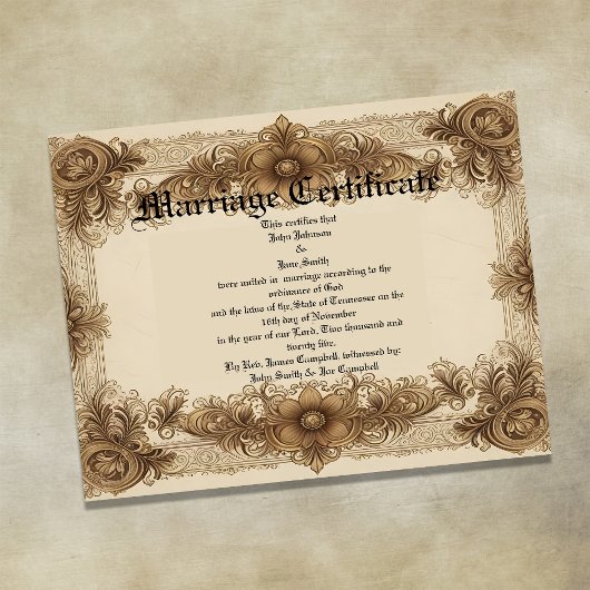 Aged Sepia Vintage Marriage Certificate ポスター