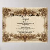 Aged Sepia Vintage Marriage Certificate ポスター (正面)