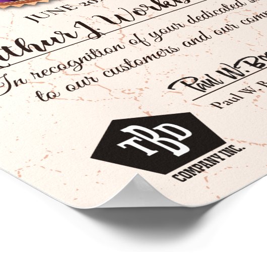 Aged stone employee photo recognition certificate ポスター (角)