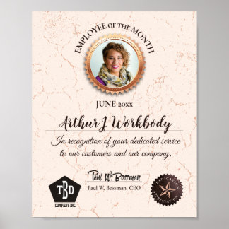 Aged stone employee photo recognition certificate ポスター