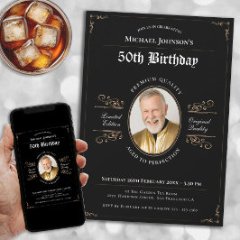 Aged to Complementsブラック金ゴールド写真50誕生日 招待状