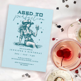 Aged to Perfection Blue Cowgirl Birthday Party 招待状