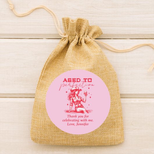 Aged to Perfection Cowgirl Pink Birthday Thank You ラウンドシール